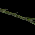 Long Rustic Stone Wood Decorative Structure Covered With Fresh Green Moss