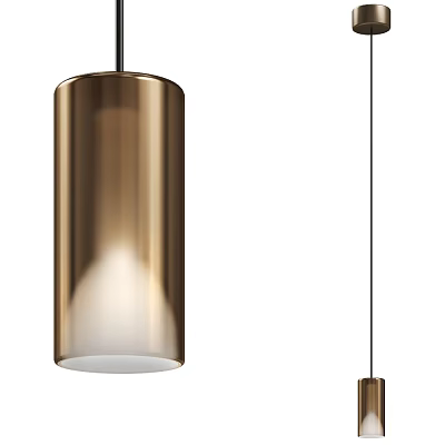 Modern Cylindrical Pendant Light With Brushed Brass Metal And White Shade 3d model