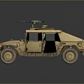 Desert Tan Military Vehicle With Mounted Machine Gun Open Door And Rugged Tires