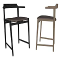 Pair Of Modern Wooden Bar Stools In Black And Beige With Minimalist Backrest Design