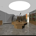 Modern Specialty Store Interior With Hexagonal Display Counter Wooden Shelves Marble Floor And Green Plant