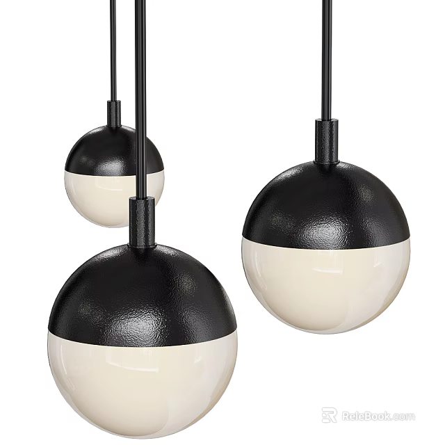 Three Modern Black And White Spherical Pendant Lights For Interior Design 3d model