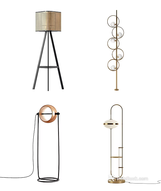 Modern Floor Lamps Featuring Tripod Multi Tier Round And Metal Design Elements 3d model