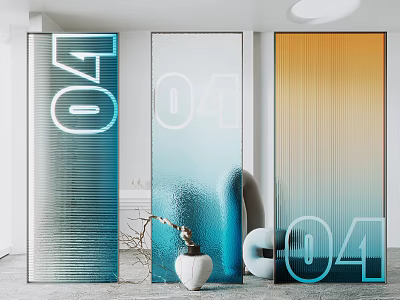 Glass Room Dividers With Gradient Colors Vertical Stripes And Interior Decor 3d model