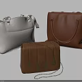Trendy Leather Handbags Collection Including Perforated White and Brown Triangular Accents and Chain Strap