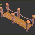 Yellow Wooden Footbridge Design With Wooden Posts Planks And Ropes