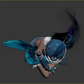 Female Character In Traditional Blue Attire With Feathered Headdress And Dynamic Dance Pose