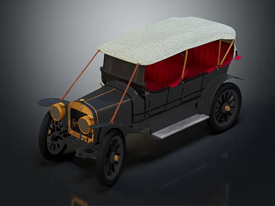 Vintage Convertible Car with Black Body White Roof Red Interior and Brass Accents 3d model
