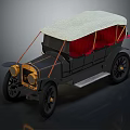 Vintage Convertible Car with Black Body White Roof Red Interior and Brass Accents