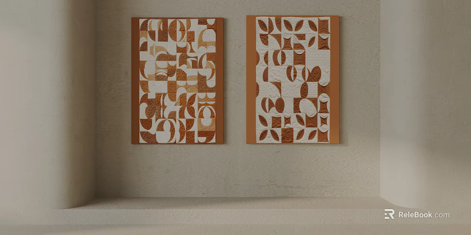 Two Abstract Geometric Wall Art Pieces With Brown And White Patterns 3d model