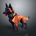 Standing Black And Orange Dog With Green Collar In Cartoon 3D Model Style