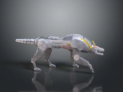 Fierce Mechanical Wolf Game Movie Character With Silver Gray Yellow Red Accents And Mechanical Joints 3d model
