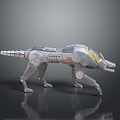 Fierce Mechanical Wolf Game Movie Character With Silver Gray Yellow Red Accents And Mechanical Joints