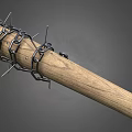 Spiked Wooden Bat Weapon With Metal Barbed Wire And Sharp Spikes