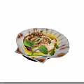 Roasted Chicken Dish with Fresh Basil Parsley and Yellow Sauce on Shell Shaped Plate