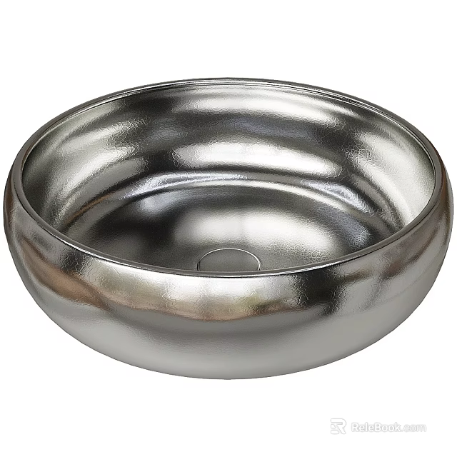 Modern Round Silver Metal Washbasin with Smooth Shiny Surface Design 3d model 