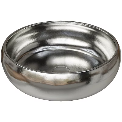 Modern Round Silver Metal Washbasin with Smooth Shiny Surface Design 3d model