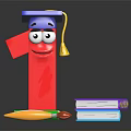 Decorative Ornaments Set With Graduation Cap Figurine Colorful Pencils And Wall Street Books