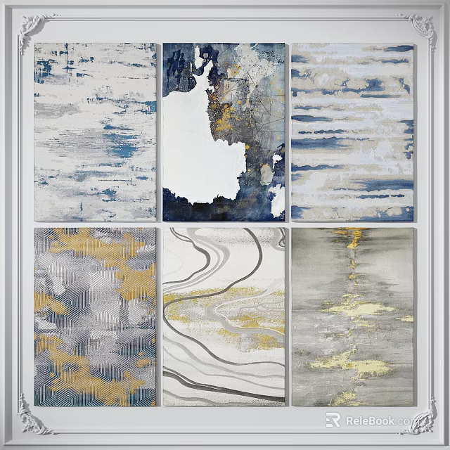 Modern Square Rugs with Abstract Patterns in Blue Gold Gray White Tones 3d model