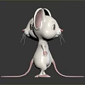Cute Cartoon White Mouse Character with Big Pink Ears Front Back Views for Game Movies