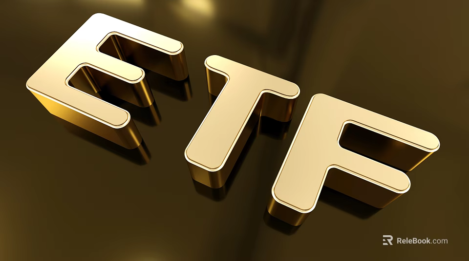 Golden 3D ETF Letters with Shiny Metallic Finish on Dark Background 3d model 