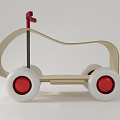Wooden Electric Toy With Red Handle White Wheels And Red Centers