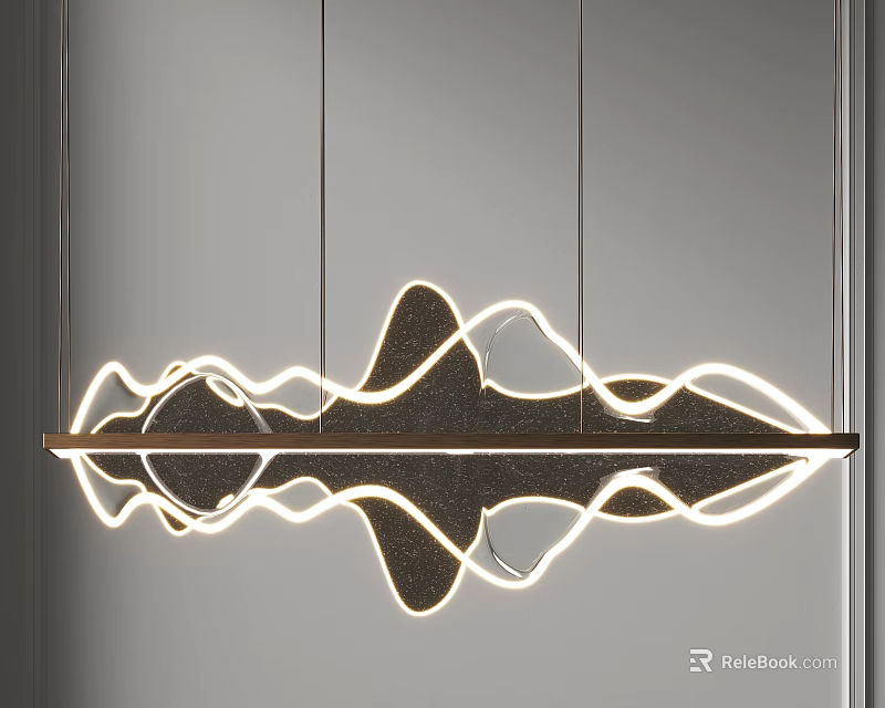 Modern Wavy Shaped Chandelier Featuring LED Light And Metallic Frame 3d model 