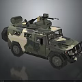 Camouflage Painted Military Vehicle With Roof Mounted Weapon And Off Road Design