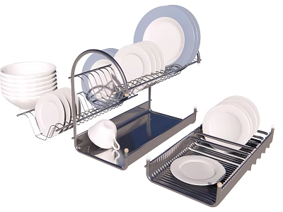 Practical Modern Dinnerware Set With Stainless Steel Drying Rack Plates And Bowls 3d model