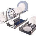 Practical Modern Dinnerware Set With Stainless Steel Drying Rack Plates And Bowls 3d model