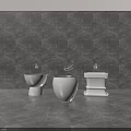 White Bathroom Fixtures With Modern Design And Grey Marble Wall Background 3d model
