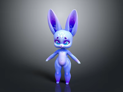 Cute Rabbit Game Movie Character With Big Purple Blue Gradient Ears And Blue Eyes 3d model