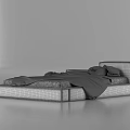Modern Minimalist Double Bed With Gray Upholstered Frame And White Linens 3d model