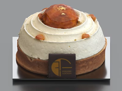 Elegant Caramel Topped Tart with White Cream Layer Crusty Base and FASHION Label 3d model