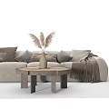 Quiet three-person sofa tea table combination sofa tea table single chair 3d model