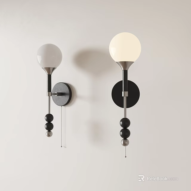 Modern Wall Lamps With White Spherical Shades And Black Circular Bases 3d model 