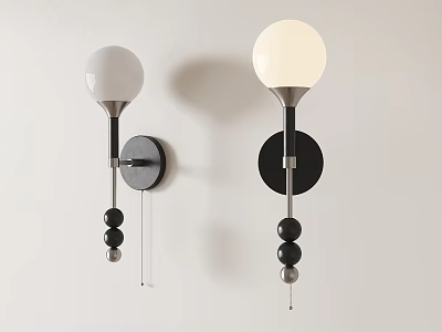 Modern Wall Lamps With White Spherical Shades And Black Circular Bases 3d model