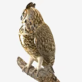 Great Horned Owl Perched On Wooden Branch With Detailed Feathers And Yellow Eyes