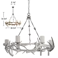 Antler Chandelier With Circular Design And Candle Shaped Lights Hanging By Metal Chains