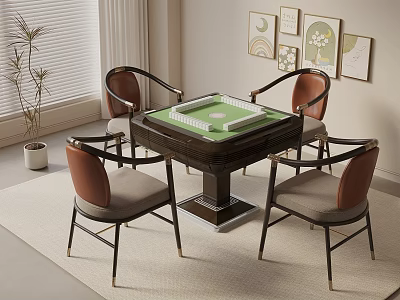 Elegant Room Interior With Mahjong Table Four Chairs And Decorative Paintings 3d model