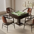 Elegant Room Interior With Mahjong Table Four Chairs And Decorative Paintings