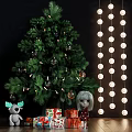 Decorative Christmas Tree Ornaments With String Lights On Green Holiday Tree
