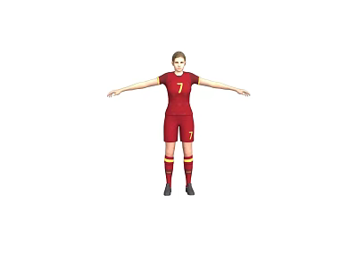 Woman Football Player In Red Sports Uniform Number 7 Standing With Arms Outstretched 3d model