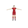 Woman Football Player In Red Sports Uniform Number 7 Standing With Arms Outstretched