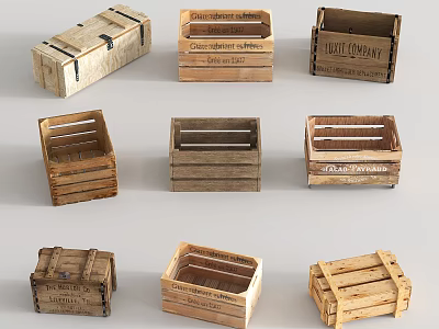 Wooden Storage Baskets Various Vintage Styles for Home Decor and Organization 3d model