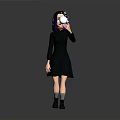 Girl With Purple Hair In Black Hooded Dress Holding White Sphere