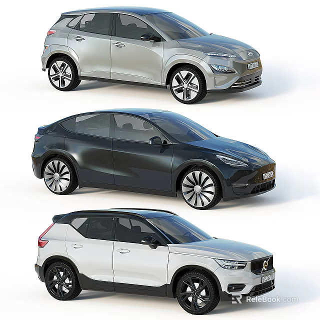 Three Modern Stylish Cars With Silver Black White Exterior And SUV Sedan Models 3d model 