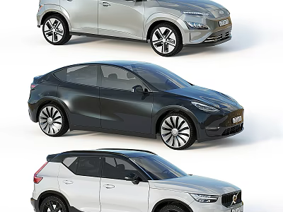 Three Modern Stylish Cars With Silver Black White Exterior And SUV Sedan Models 3d model
