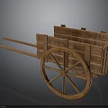 Vintage Wooden Handcart With Large Spoked Wheel And Cargo Bed Structure