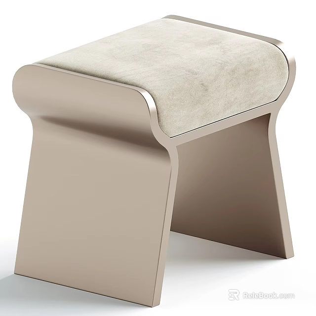 Contemporary Stool With Metallic Frame Beige Upholstered Seat And Unique Geometric Legs 3d model 